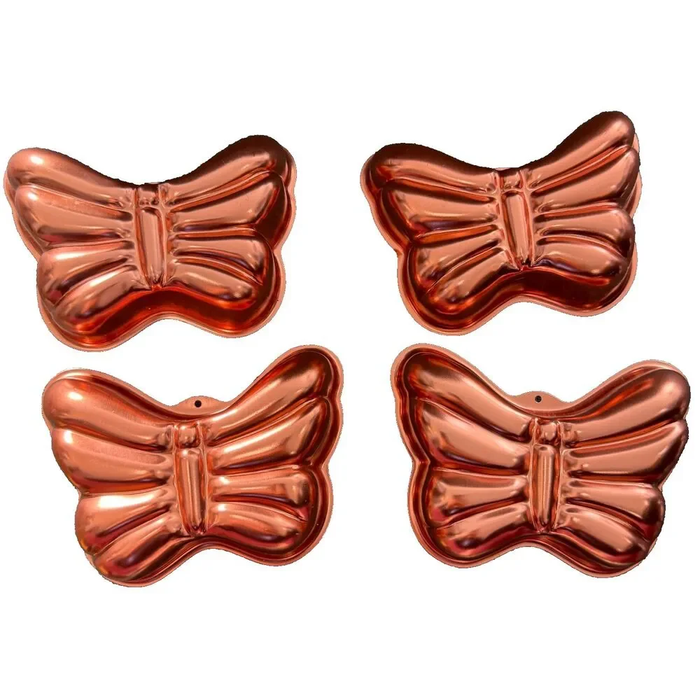 Vintage Lot of 4, Cooper Tone Butterfly Hanging Cake/Jello Mold, Unused